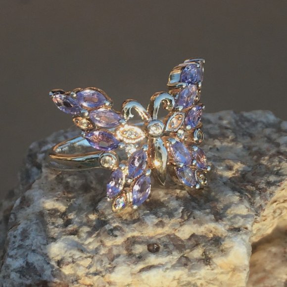 Tanzanite Butterfly Ring .925 Sterling Silver Genuine Gemstones Limited Edition - Picture 7 of 16